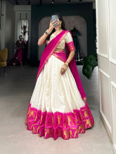 Pink Color Chex With Zari Weaving Work Poly Cotton Lehenga Choli
